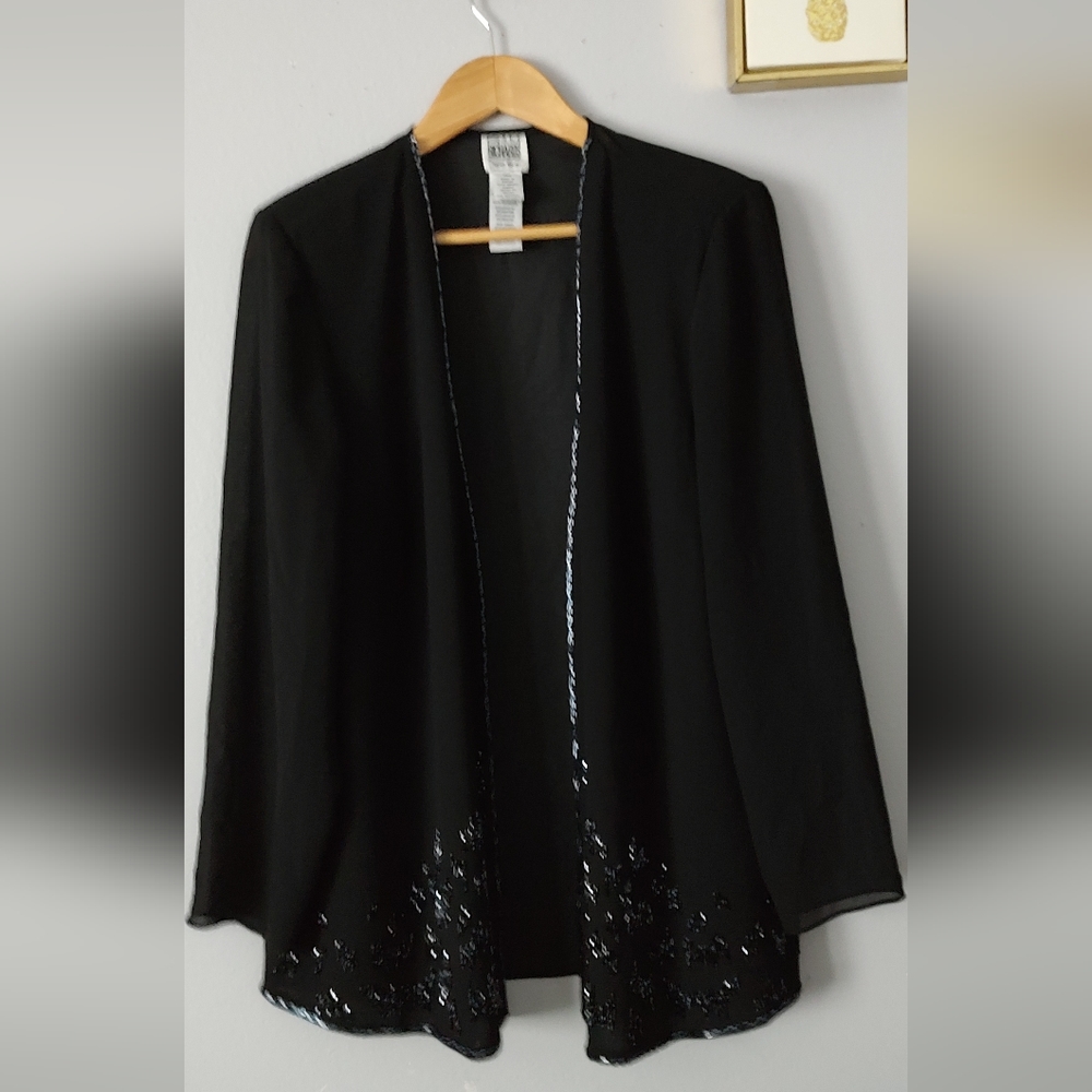 Cardigan R & M Richard  By Karen Kwong  Black Canutillo Party Cocktail Size 14W